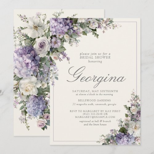Lavender Hydrangea Ivory Monogram Bridal Shower Invitation