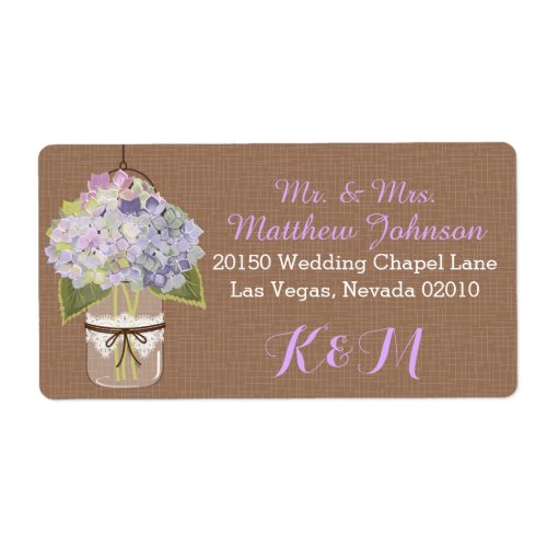 Lavender  Hydrangea Mason Jar Rustic Wedding Label