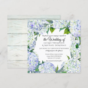 Lavender Hydrangea Wreath Vintage Floral Wooden Invitation