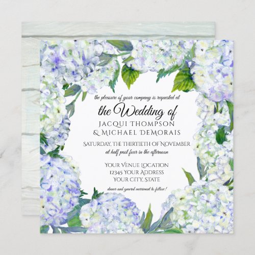 Lavender Hydrangea Wreath Vintage Floral Wooden Invitation