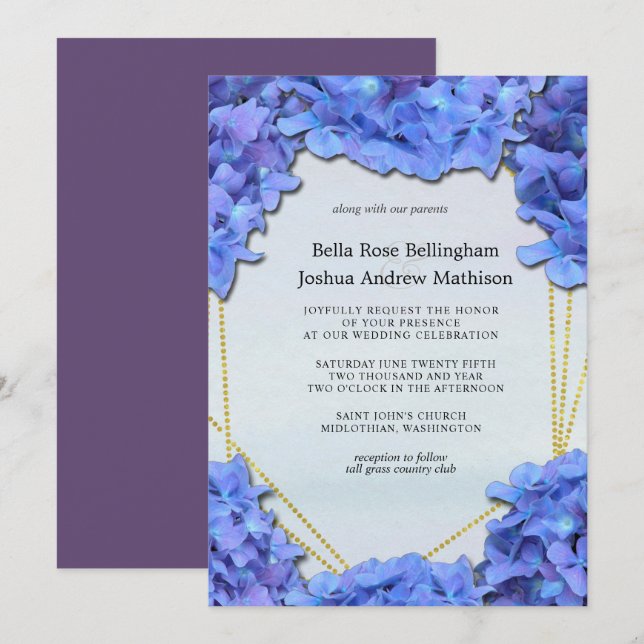 Lavender Hydrangeas Floral Wedding Invitation (Front/Back)