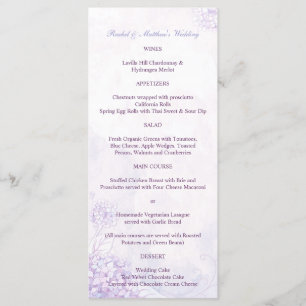 Lavender Hydrangeas Long Vertical Wedding Menu