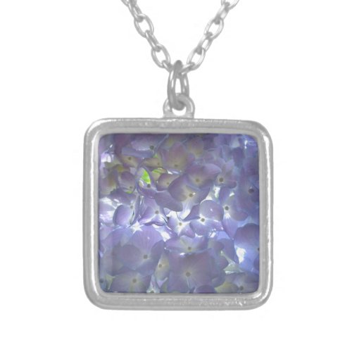 Lavender Hydrangeas purple flowers  Silver Plated Necklace