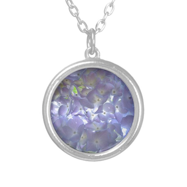 Lavender Hydrangeas purple flowers  Silver Plated Necklace (Front)