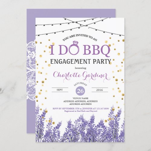 Lavender I do BBQ engagement party purple and gold Invitation