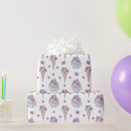 Lavender Ice Cream And Cupcakes Wrapping Paper