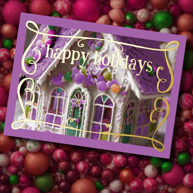 Lavender Iced Gingerbread House Candy Holiday Card (Creator Uploaded)