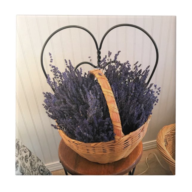 Lavender in a Basket Ceramic Tile (Front)