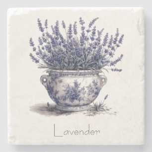 Lavender in Delft Blue customizable  Stone Coaster