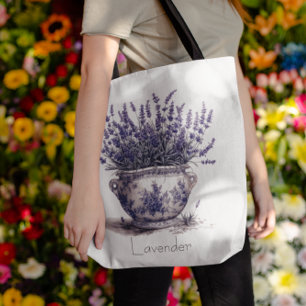 Lavender in Delft Blue, customizable Tote Bag