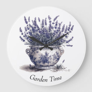Lavender in Delft Blue Large Clock