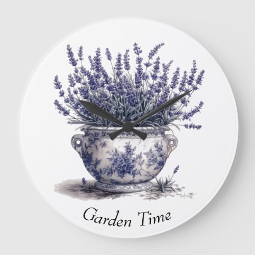 Lavender in Delft Blue  Large Clock