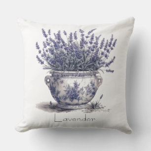 Lavender in Delft Blue  Outdoor Pillow