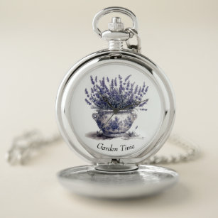 Lavender in Delft Blue  Pocket Watch