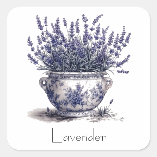 Lavender in Delft Blue  Square Sticker (Front)