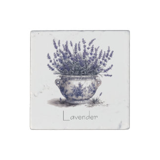 Lavender in Delft Blue  Stone Magnet