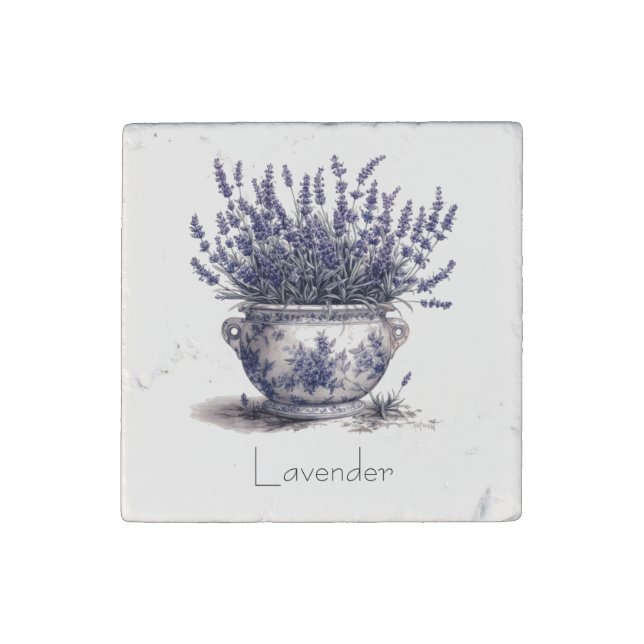 Lavender in Delft Blue  Stone Magnet (Front)