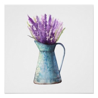 Lavender in Water Can Watercolor Poster Print