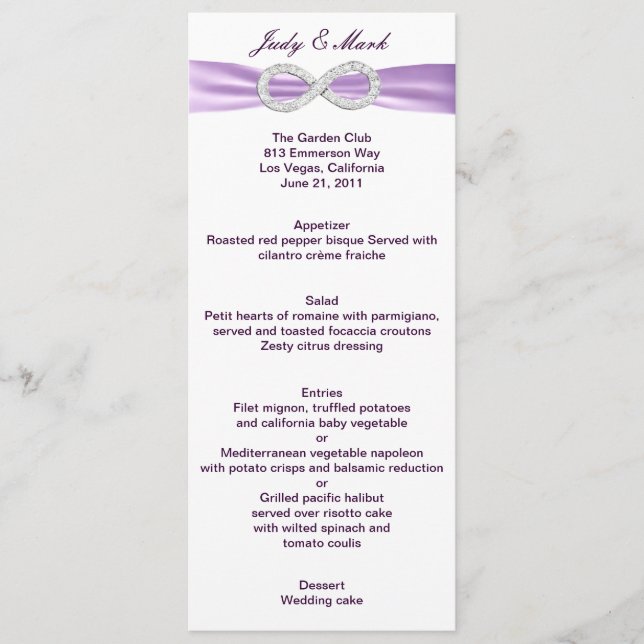 Lavender Infinity Menu Card (Front)
