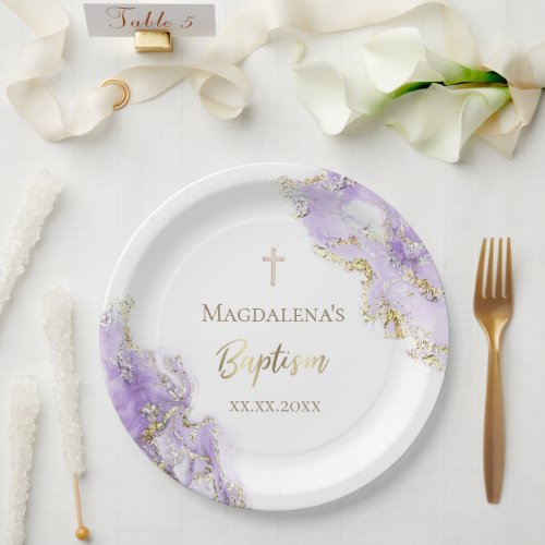 lavender ink Baptism Paper Plate