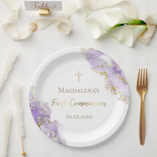 lavender ink First Communion Paper Plates