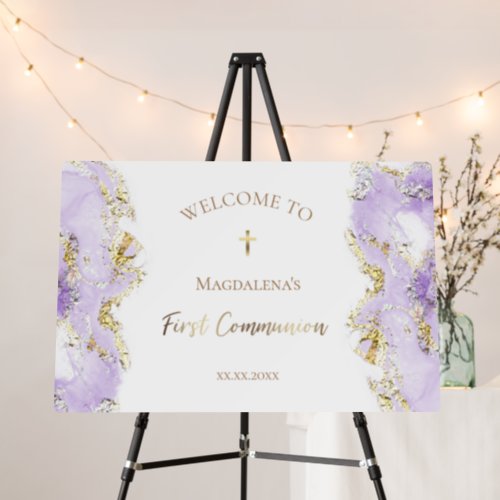 lavender ink First Communion welcome sign