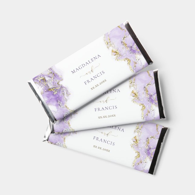 lavender ink fluid marble wedding hershey bar favors (Front)