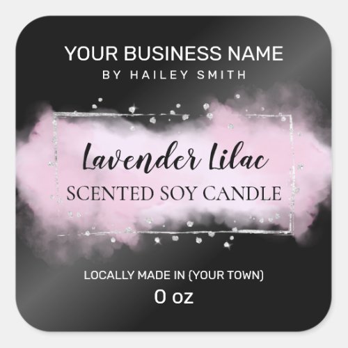 Lavender Ink On Black Scented Soy Candle Square Sticker