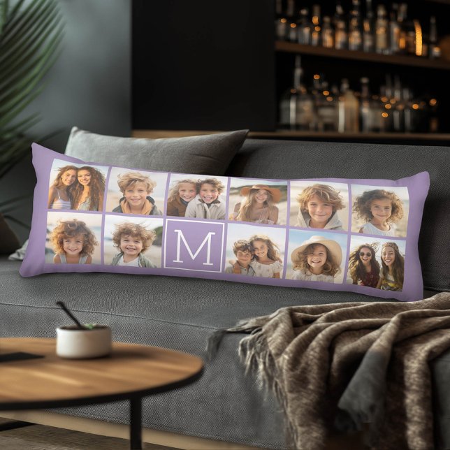 Lavender Instagram Photo Collage Custom Monogram Body Pillow (Custom Body Pillow)