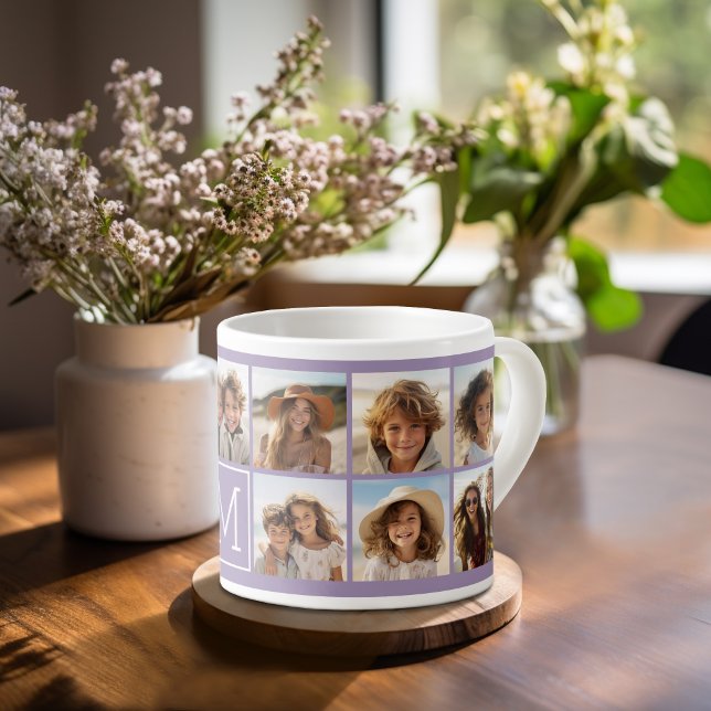 Lavender Instagram Photo Collage Custom Monogram Espresso Cup
