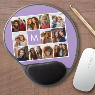Lavender Instagram Photo Collage Custom Monogram Gel Mouse Pad