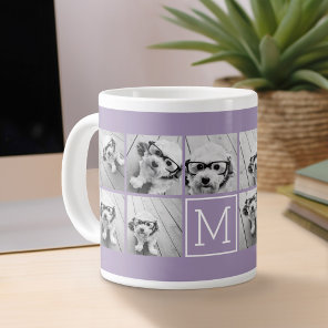 Lavender Instagram Photo Collage Custom Monogram Large Coffee Mug