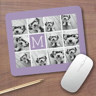 Lavender Instagram Photo Collage Custom Monogram Mouse Pad