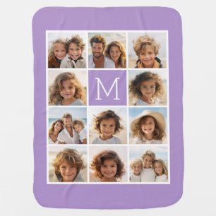 Lavender Instagram Photo Collage Custom Monogram Swaddle Blanket