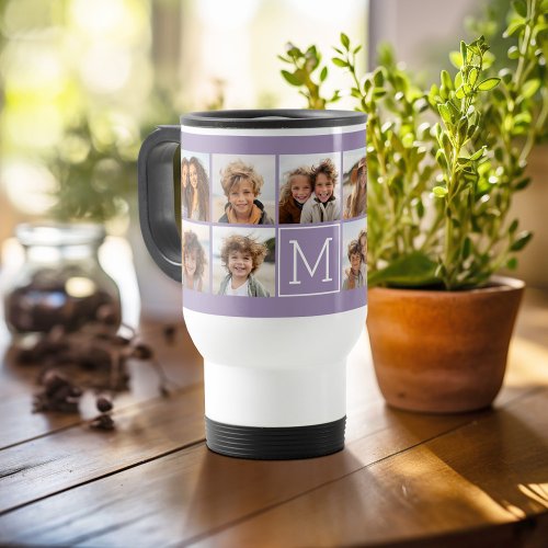 Lavender Instagram Photo Collage Custom Monogram Travel Mug