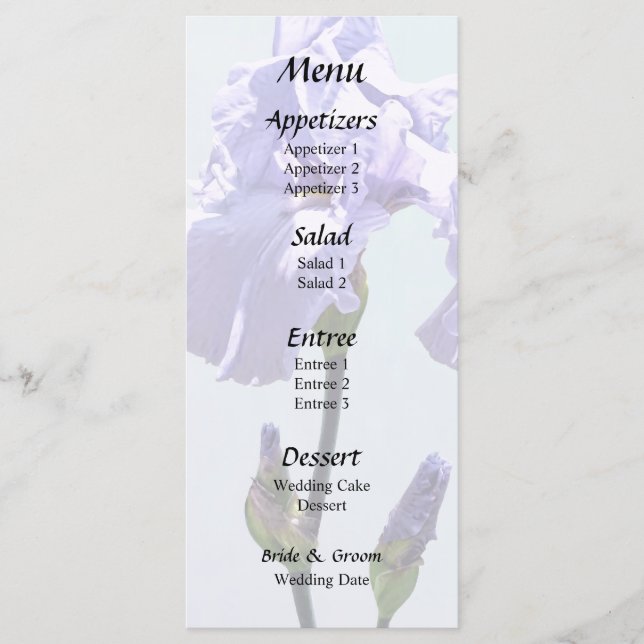 Lavender Iris and Buds Menu (Front)