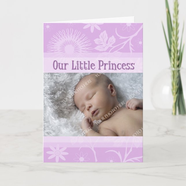 Lavender It's a Girl Photo Birth Announcement Card (Front)