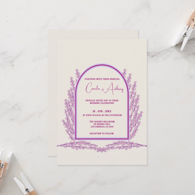 Lavender Ivory Floral Boho Wedding Invitation (Front/Back In Situ)