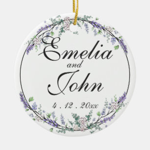 Lavender Ivory Rose and Eucalyptus Ceramic Ornament