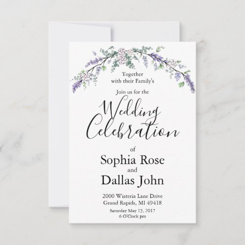 Lavender Ivory Rose and Eucalyptus Invitation