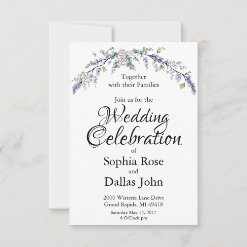 Lavender Ivory Rose and Eucalyptus Invitation