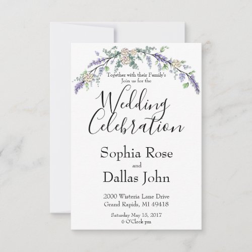 Lavender Ivory Rose and Eucalyptus Invitation