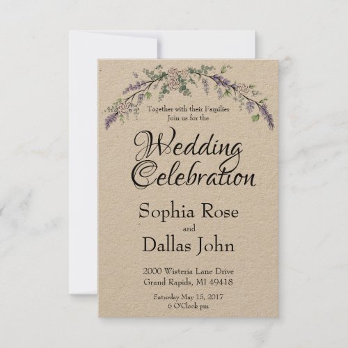 Lavender Ivory Rose and Eucalyptus Invitation