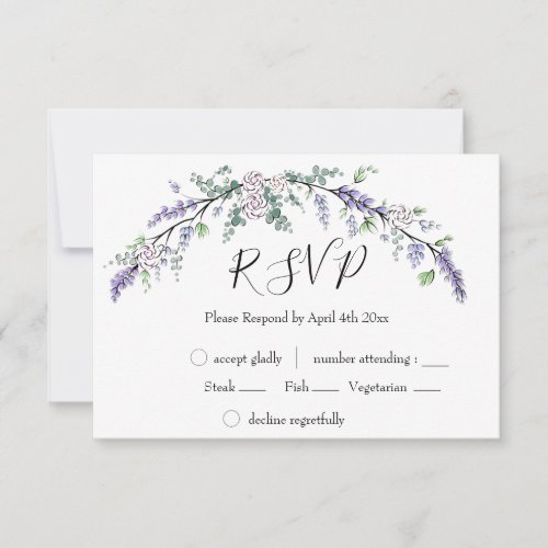 Lavender Ivory Rose and Eucalyptus RSVP Card