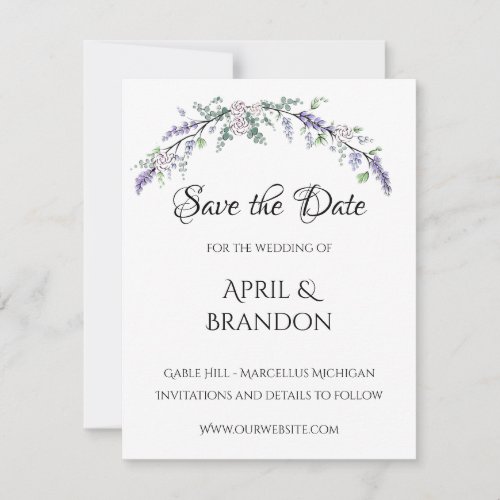 Lavender Ivory Rose and Eucalyptus Save The Date