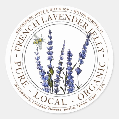 LAVENDER JELLY LABEL with lavender and honeybee