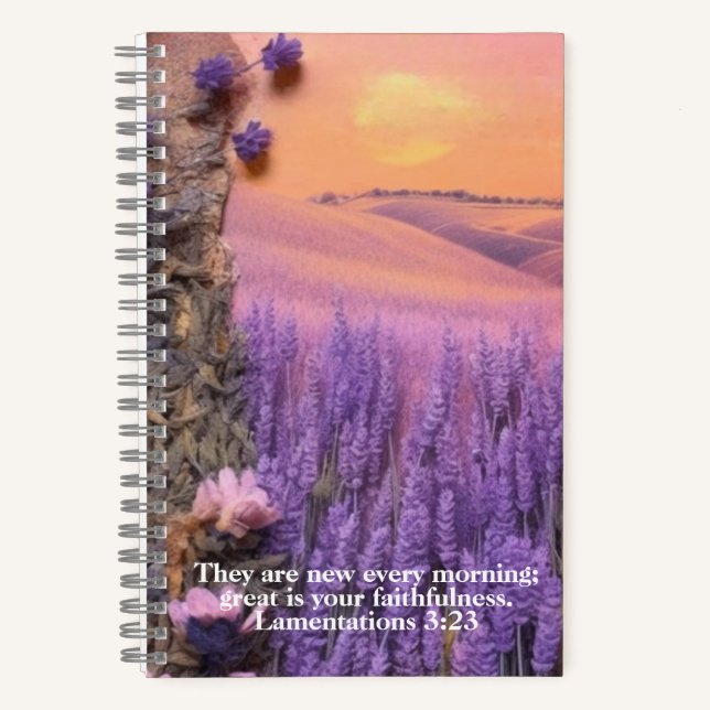 Lavender Journal Notebook Lamentations 3:23 (Front)