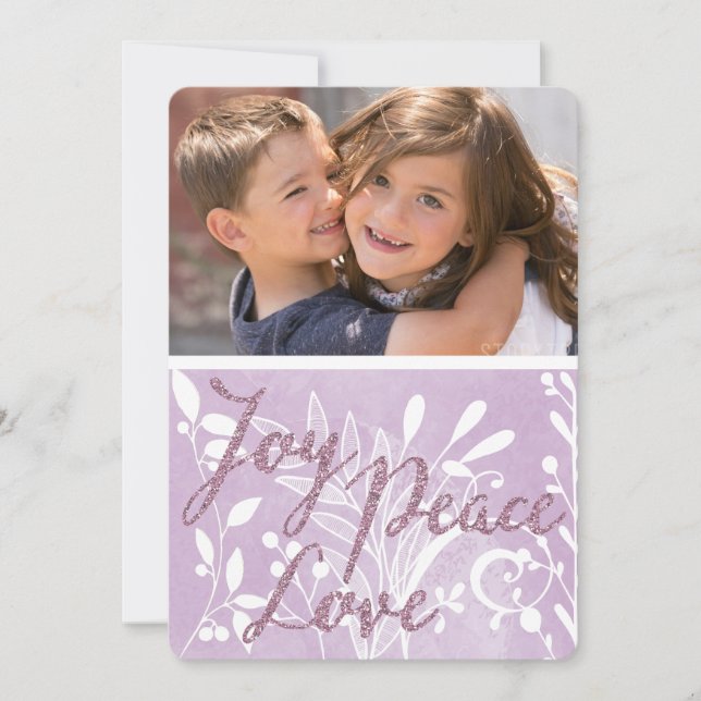 Lavender Joy Peace Love Holiday Photo Card (Front)