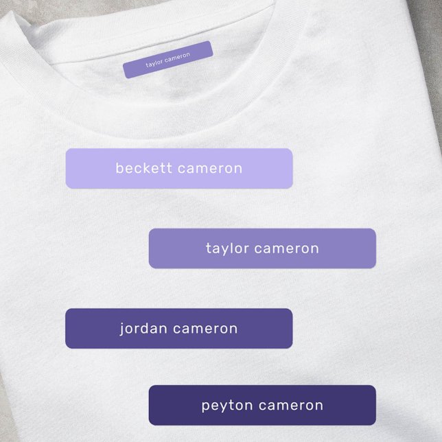 Lavender Kids Name Iron On Clothing Labels (1.75" x .3125" clothing labels iron-on or adhesive, 2 sheets of 48 labels, USE 1 OR up to 4 NAMES)