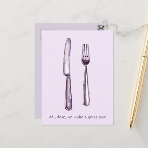 Lavender Knife  Fork Printed Postcard